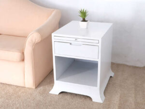 Bedside table, wooden frame, 1 drawer, bedside cabinet, wooden frame, 1 drawer (exterior painted white and black)_RWCNMNGJVO