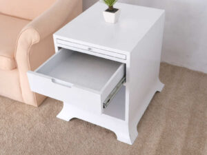 Bedside table, wooden frame, 1 drawer, bedside cabinet, wooden frame, 1 drawer (exterior painted white and black)_RWCNMNGJVO