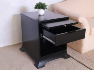 Bedside table, wooden frame, 1 drawer, bedside cabinet, wooden frame, 1 drawer (exterior painted white and black)_RWCNMNGJVO