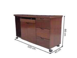 L-shaped corner executive desk with document cabinet and keyboard tray, brown wooden frame