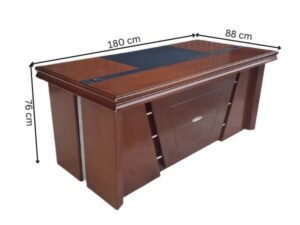 L-shaped corner executive desk with document cabinet and keyboard tray, brown wooden frame