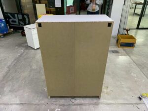 Tall shoe cabinet with two doors.