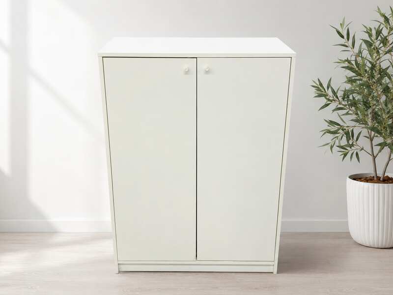 Tall shoe cabinet with two doors.