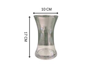 Tall, clear glass flower vase.