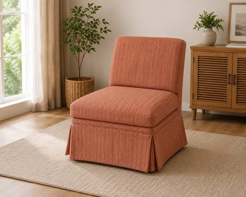 Fabric upholstered chair, rolled curved back, hotel grade work. (dark brown/light brown)_SD4HDU1IR8