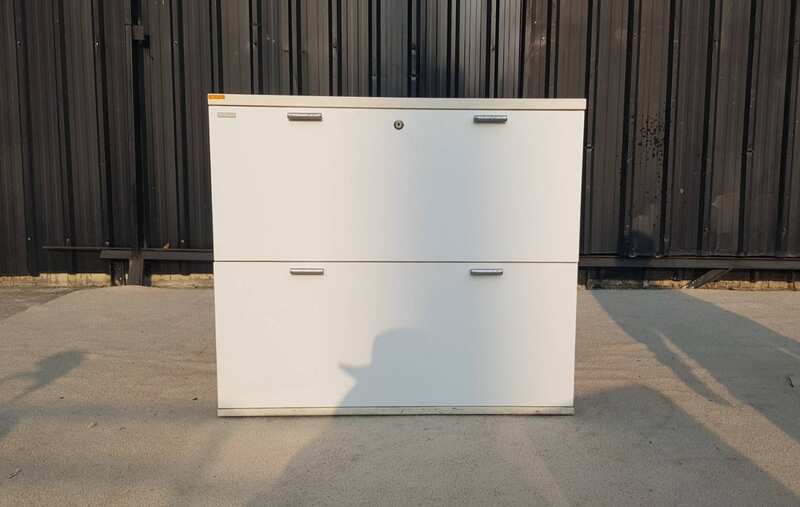 Moflex brand white mobile cabinet with 2 drawers.