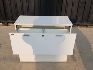 Moflex brand white mobile cabinet with 2 drawers.