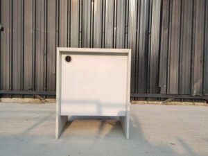 Wooden computer desk, gray color.