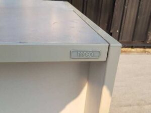 Wooden computer desk, gray color.