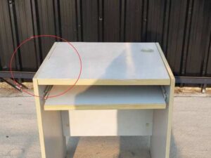 Wooden computer desk, gray color.