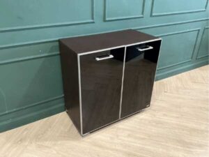 2-door wooden cabinet, glass top, black_T9QICR4BFY