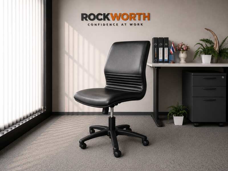 Rockworth office chair, leather seat, armless, steel legs._TIQFKB9IAI