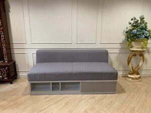 2-seat sofa, 1 drawer, fabric cushion, grey (1)