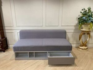 2-seat sofa, 1 drawer, fabric cushion, grey (1)