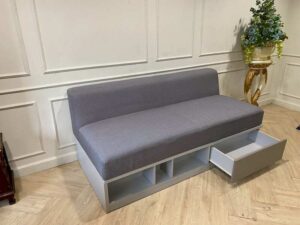 2-seat sofa, 1 drawer, fabric cushion, grey (1)