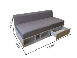 2-seat sofa, 1 drawer, fabric cushion, grey (1)