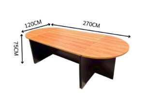 6-8 seater conference table, 4-piece wooden top, 270 cm black wooden legs.