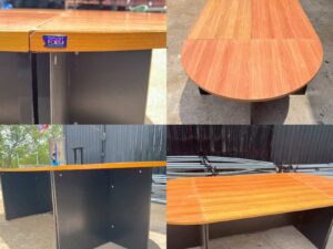 6-8 seater conference table, 4-piece wooden top, 270 cm black wooden legs.