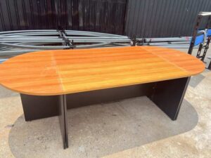 6-8 seater conference table, 4-piece wooden top, 270 cm black wooden legs.