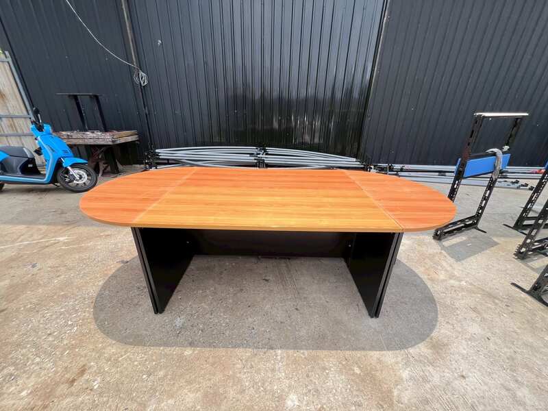 6-8 seater conference table, 4-piece wooden top, 270 cm black wooden legs.
