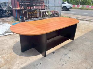 6-8 seater conference table, 4-piece wooden top, 270 cm black wooden legs.