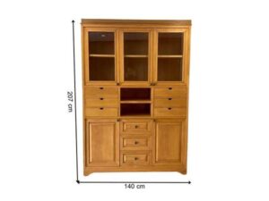 Teak wood cabinet with 5 doors, 9 drawers, and 2 shelves.