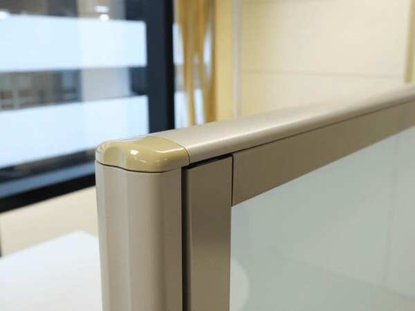 Glass partition, steel frame, Haworth brand
