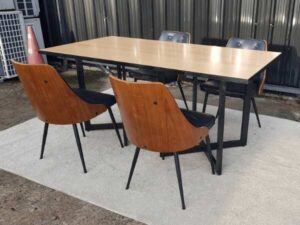 Dining table, steel legs, wooden top, 160 cm