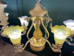 Chandelier, glass pendant lamp, yellow color