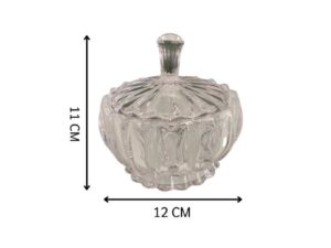 Multipurpose glass jar with grooved pattern and lid, vintage style.
