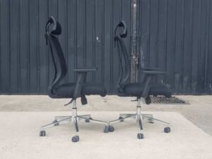 Office chair, fabric cushion, mesh backrest, black, Rockworth brand