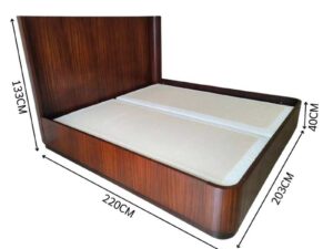 Modern 6-Foot Walnut Wood Grain Bed with High Headboard and Rounded Frame