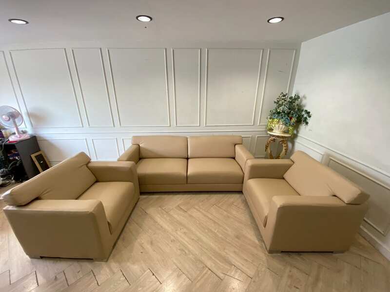 2+1+1 seater sofa set, leather upholstery, cream color