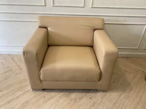 2+1+1 seater sofa set, leather upholstery, cream color