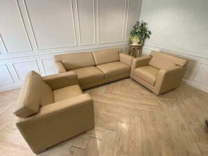 2+1+1 seater sofa set, leather upholstery, cream color