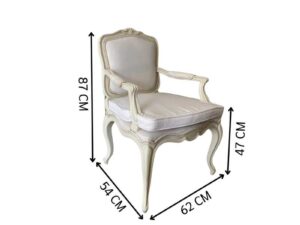 Wooden chair, Louis XV armchair with white fabric cushion.