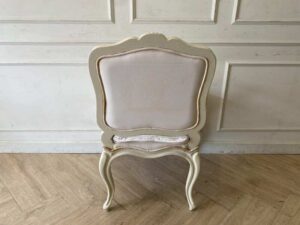 Wooden chair, Louis XV armchair with white fabric cushion.