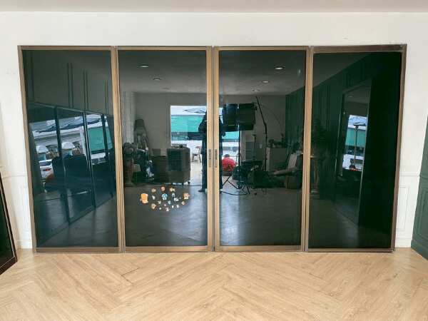 Sliding glass door with fixed panel