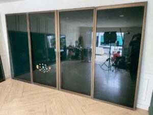 Sliding glass door with fixed panel