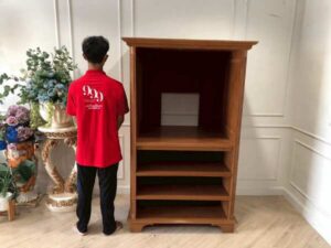 Teak wood frame cabinet, 4 shelves, TV cabinet, hotel work_W87SEUGP8P