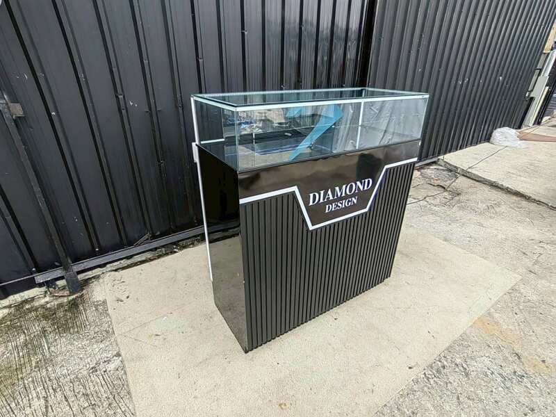 Black Glass Display Cabinet with LED Lighting