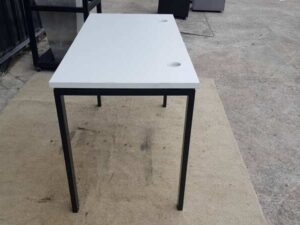 Work desk with white MDF top and black steel legs.