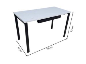 Work desk with white MDF top and black steel legs.