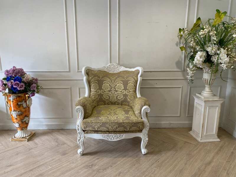 Single-seat Louis-style wooden chair with yellow fabric cushion_WHODFSSL3N