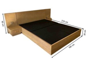 5-foot bed + teak headboard, black mattress, with power plug