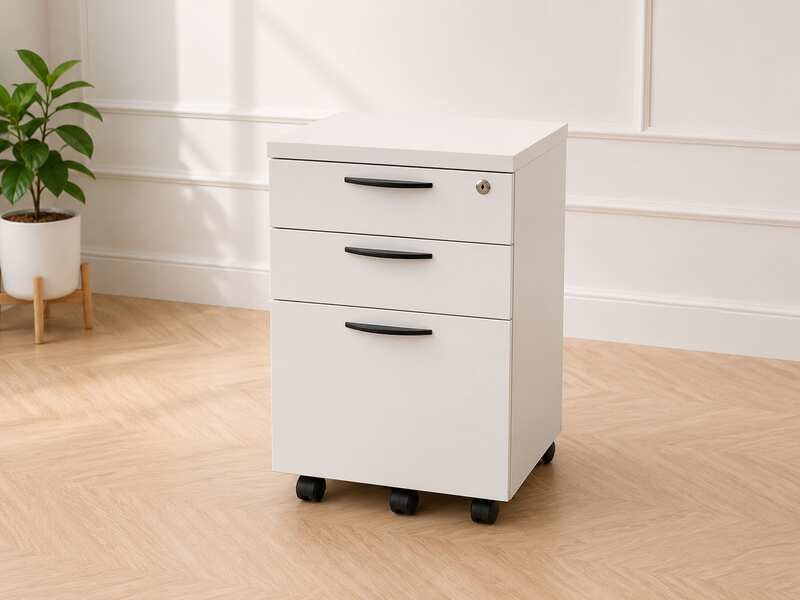 Mobile cabinet on wheels, 3 drawers, wooden frame, white_X1QBXBKSZU