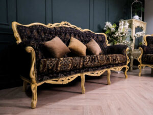 Louis sofa, 3 seat sofa, black-brown tone cushion, button pulls, luxurious Louis style, imported product, wooden frame._X29O8YM68K