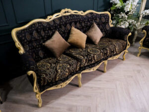 Louis sofa, 3 seat sofa, black-brown tone cushion, button pulls, luxurious Louis style, imported product, wooden frame._X29O8YM68K