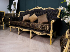Louis sofa, 3 seat sofa, black-brown tone cushion, button pulls, luxurious Louis style, imported product, wooden frame._X29O8YM68K