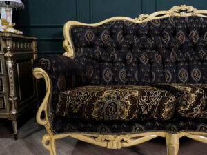 Louis sofa, 3 seat sofa, black-brown tone cushion, button pulls, luxurious Louis style, imported product, wooden frame._X29O8YM68K